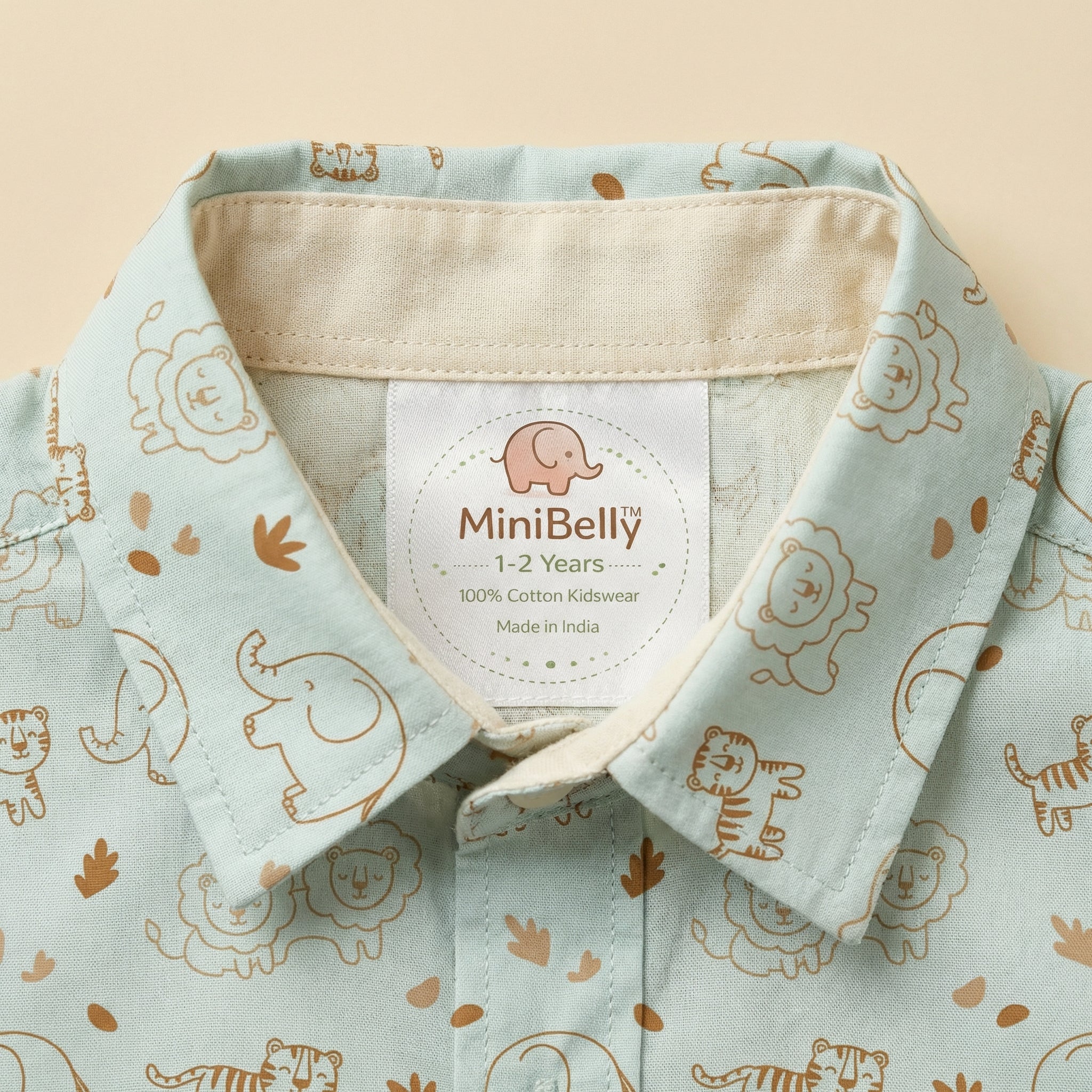 MiniBelly Half Shirt Pant Co-ord Set Cute line art safari animals including lions, tigers, and elephants 100% Cotton - minibelly