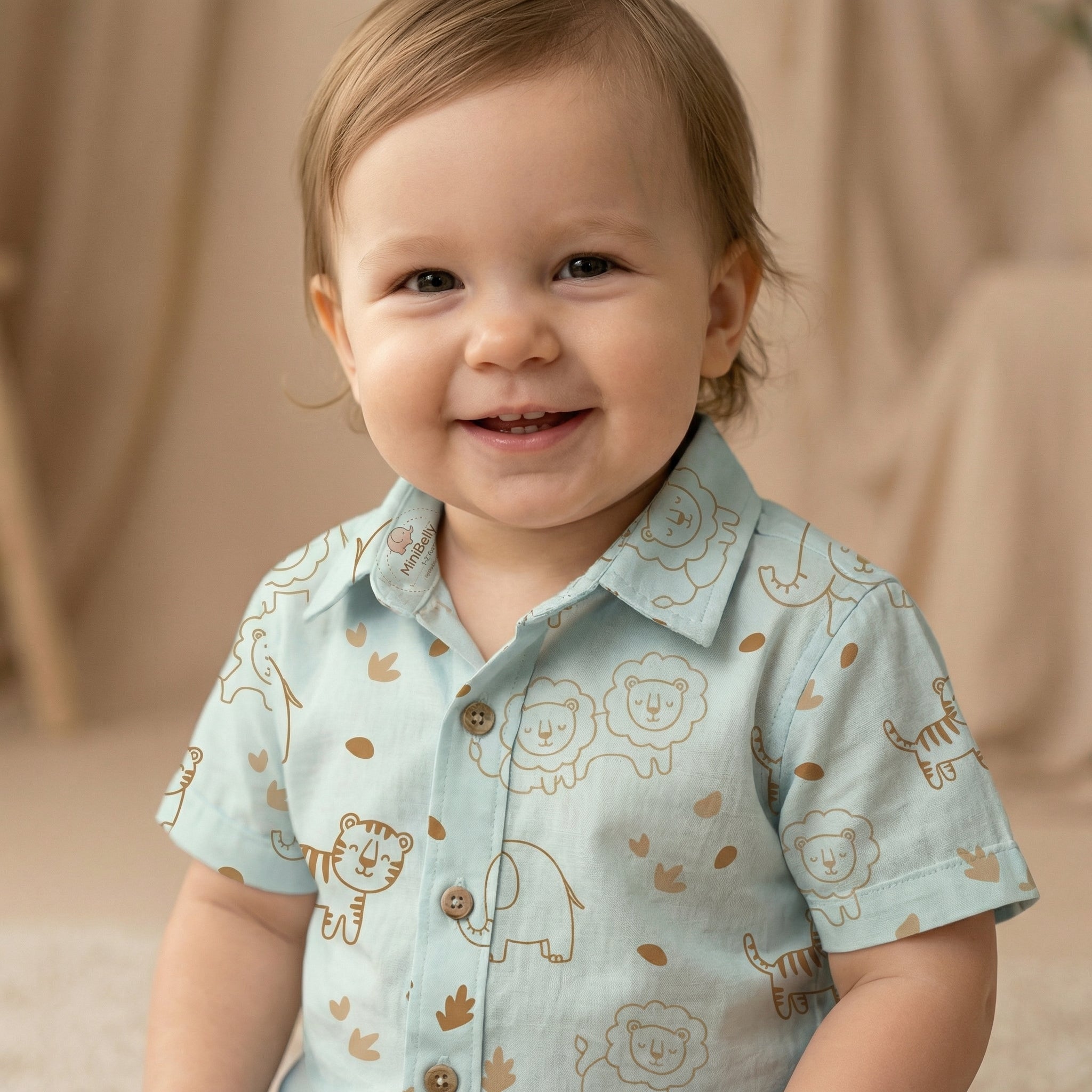 MiniBelly Half Shirt Pant Co-ord Set Cute line art safari animals including lions, tigers, and elephants 100% Cotton - minibelly