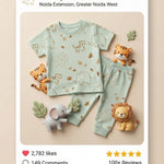 MiniBelly Half Shirt Pant Co-ord Set Cute line art safari animals including lions, tigers, and elephants 100% Cotton - minibelly