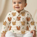 MiniBelly Kurta Pajama Set Cute cartoon squirrels with green leaves on beige background 100% Cotton - minibelly