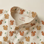 MiniBelly Kurta Pajama Set Cute cartoon squirrels with green leaves on beige background 100% Cotton - minibelly