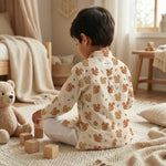 MiniBelly Kurta Pajama Set Cute cartoon squirrels with green leaves on beige background 100% Cotton - minibelly
