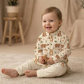 MiniBelly Kurta Pajama Set Cute cartoon brown bears with autumn leaves and bushes pattern 100% Cotton - minibelly