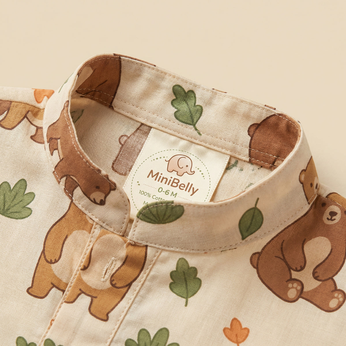 MiniBelly Kurta Pajama Set Cute cartoon brown bears with autumn leaves and bushes pattern 100% Cotton - minibelly