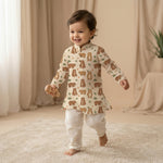 MiniBelly Kurta Pajama Set Cute cartoon brown bears with autumn leaves and bushes pattern 100% Cotton - minibelly