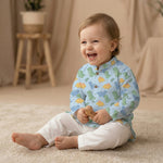 MiniBelly Kurta Pajama Set Cute cartoon dinosaurs and ferns seamless pattern on blue 100% Cotton - minibelly