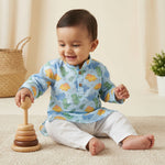 MiniBelly Kurta Pajama Set Cute cartoon dinosaurs and ferns seamless pattern on blue 100% Cotton - minibelly