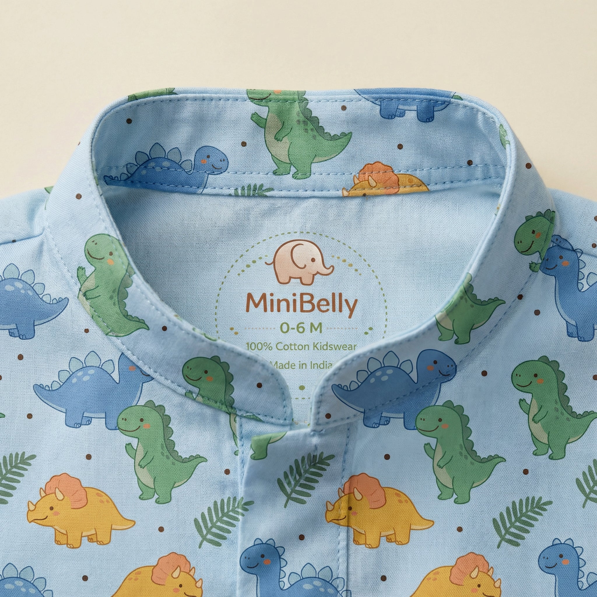 MiniBelly Kurta Pajama Set Cute cartoon dinosaurs and ferns seamless pattern on blue 100% Cotton - minibelly