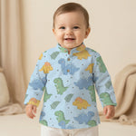 MiniBelly Kurta Pajama Set Cute cartoon dinosaurs and ferns seamless pattern on blue 100% Cotton - minibelly