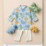 MiniBelly Kurta Pajama Set Cute cartoon dinosaurs and ferns seamless pattern on blue 100% Cotton - minibelly