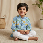 MiniBelly Kurta Pajama Set Cute cartoon dinosaurs and ferns seamless pattern on blue 100% Cotton - minibelly