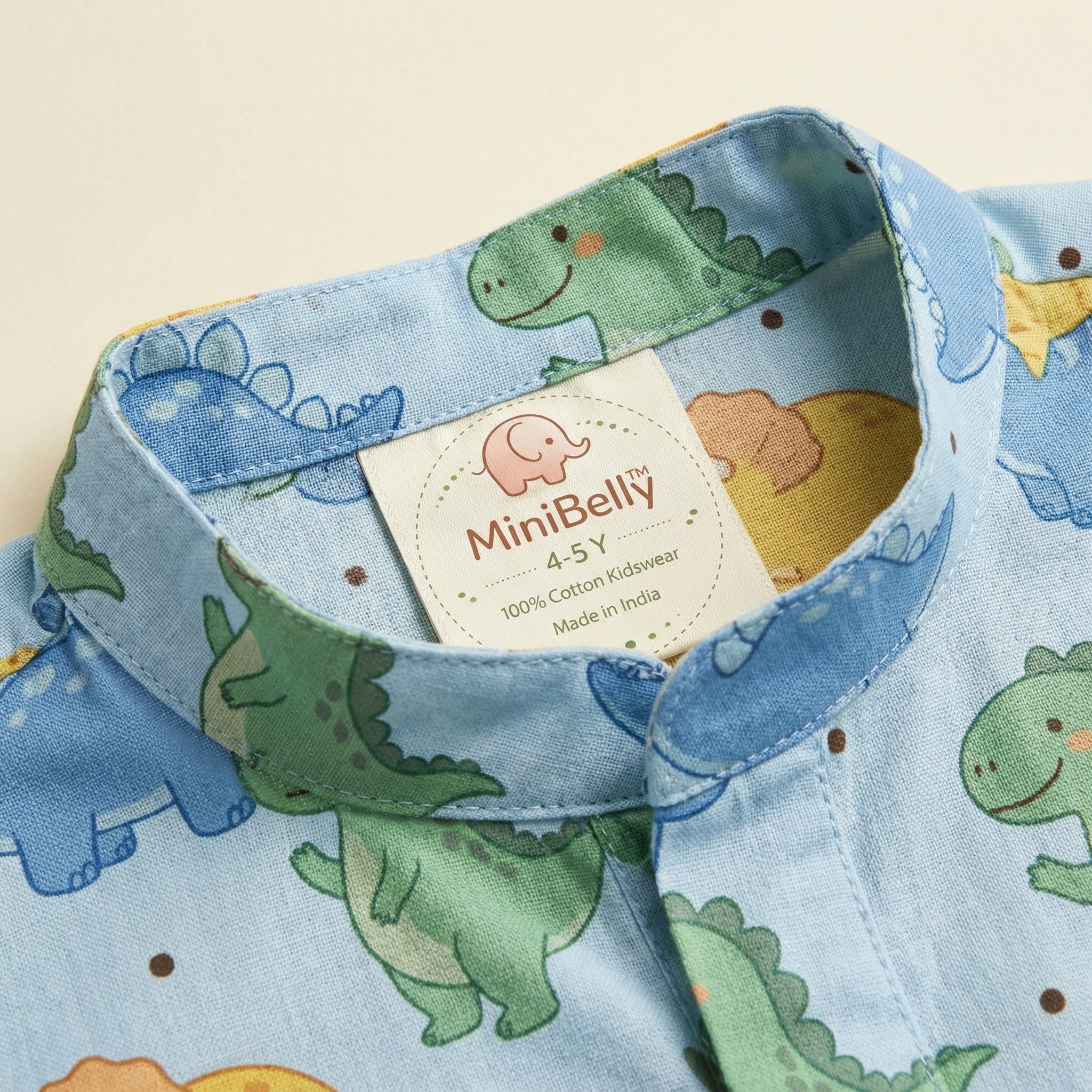 MiniBelly Kurta Pajama Set Cute cartoon dinosaurs and ferns seamless pattern on blue 100% Cotton - minibelly