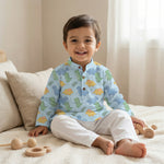MiniBelly Kurta Pajama Set Cute cartoon dinosaurs and ferns seamless pattern on blue 100% Cotton - minibelly