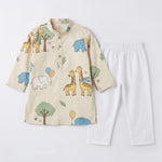MiniBelly Kurta Pajama Set Cute cartoon giraffes and elephants nursery seamless pattern 100% Cotton - minibelly