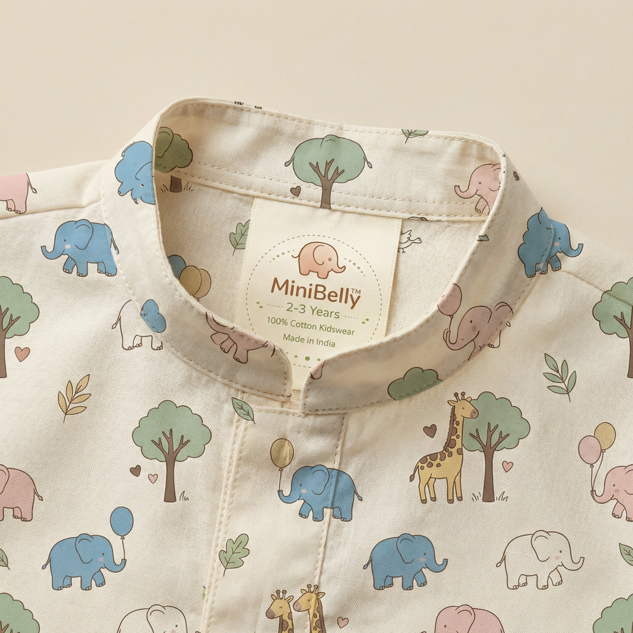 MiniBelly Kurta Pajama Set Cute cartoon giraffes and elephants nursery seamless pattern 100% Cotton - minibelly