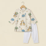 MiniBelly Kurta Pajama Set Cute cartoon giraffes and elephants nursery seamless pattern 100% Cotton - minibelly