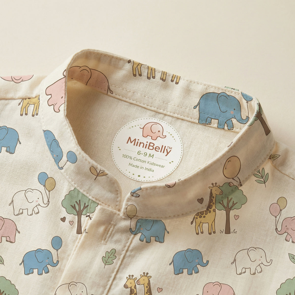 MiniBelly Kurta Pajama Set Cute cartoon giraffes and elephants nursery seamless pattern 100% Cotton - minibelly