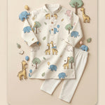 MiniBelly Kurta Pajama Set Cute cartoon giraffes and elephants nursery seamless pattern 100% Cotton - minibelly
