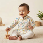 MiniBelly Kurta Pajama Set Pastel watercolor polka dots on a cream background 100% Cotton - minibelly
