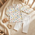 MiniBelly Kurta Pajama Set Pastel watercolor polka dots on a cream background 100% Cotton - minibelly