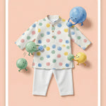 MiniBelly Kurta Pajama Set Pastel watercolor polka dots on a cream background 100% Cotton - minibelly