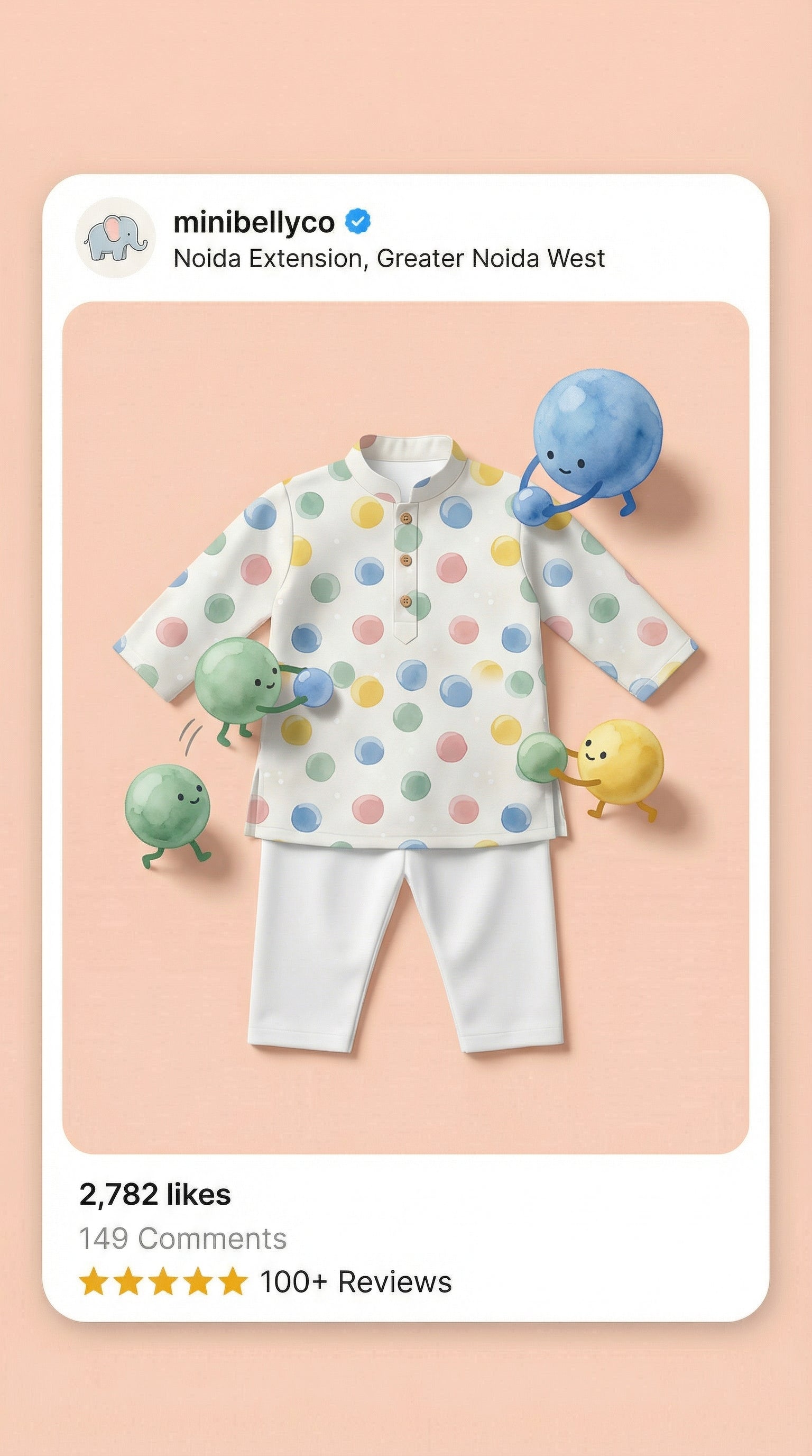 MiniBelly Kurta Pajama Set Pastel watercolor polka dots on a cream background 100% Cotton - minibelly