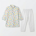 MiniBelly Kurta Pajama Set Pastel watercolor polka dots on a cream background 100% Cotton - minibelly