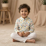 MiniBelly Kurta Pajama Set Pastel watercolor polka dots on a cream background 100% Cotton - minibelly