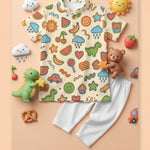 MiniBelly Kurta Pajama Set Playful doodles of animals, fruits, weather, and toys on cream background 100% Cotton - minibelly