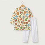 MiniBelly Kurta Pajama Set Playful doodles of animals, fruits, weather, and toys on cream background 100% Cotton - minibelly