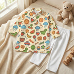 MiniBelly Kurta Pajama Set Playful doodles of animals, fruits, weather, and toys on cream background 100% Cotton - minibelly