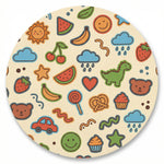 MiniBelly Kurta Pajama Set Playful doodles of animals, fruits, weather, and toys on cream background 100% Cotton - minibelly