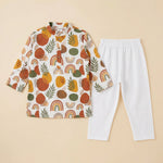 MiniBelly Kurta Pajama Set Boho abstract organic shapes with botanical leaf doodles 100% Cotton - minibelly