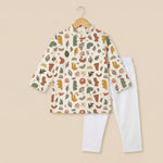 MiniBelly Kurta Pajama Set Boho abstract organic shapes with botanical leaf doodles 100% Cotton - minibelly