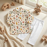 MiniBelly Kurta Pajama Set Boho abstract organic shapes with botanical leaf doodles 100% Cotton - minibelly