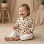 MiniBelly Kurta Pajama Set Boho abstract organic shapes with botanical leaf doodles 100% Cotton - minibelly