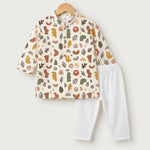 MiniBelly Kurta Pajama Set Boho abstract organic shapes with botanical leaf doodles 100% Cotton - minibelly