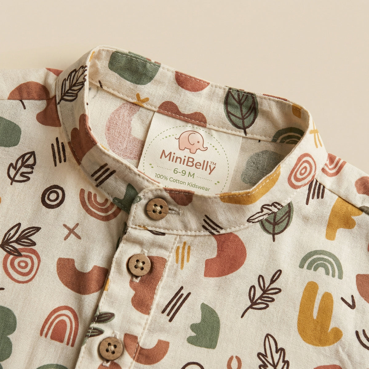 MiniBelly Kurta Pajama Set Boho abstract organic shapes with botanical leaf doodles 100% Cotton - minibelly