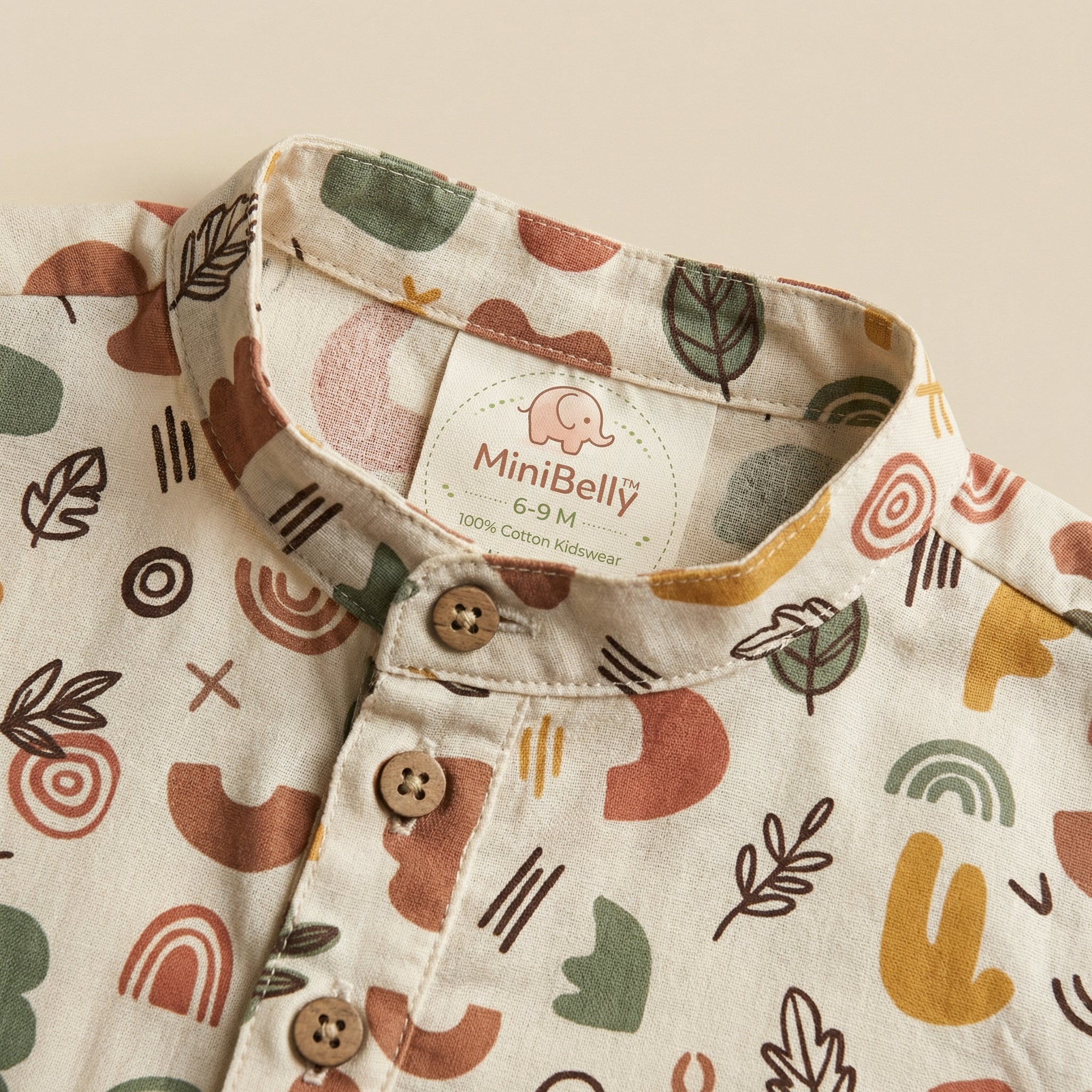 MiniBelly Kurta Pajama Set Boho abstract organic shapes with botanical leaf doodles 100% Cotton - minibelly