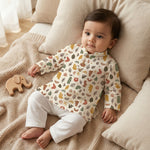 MiniBelly Kurta Pajama Set Boho abstract organic shapes with botanical leaf doodles 100% Cotton - minibelly