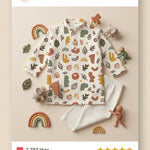 MiniBelly Kurta Pajama Set Boho abstract organic shapes with botanical leaf doodles 100% Cotton - minibelly