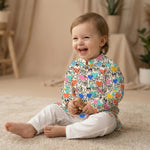 MiniBelly Kurta Pajama Set Playful doodle cartoon monsters holding colorful hearts on cream background 100% Cotton - minibelly