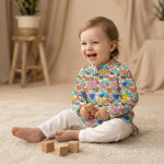 MiniBelly Kurta Pajama Set Playful doodle cartoon monsters holding colorful hearts on cream background 100% Cotton - minibelly