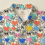 MiniBelly Kurta Pajama Set Playful doodle cartoon monsters holding colorful hearts on cream background 100% Cotton - minibelly