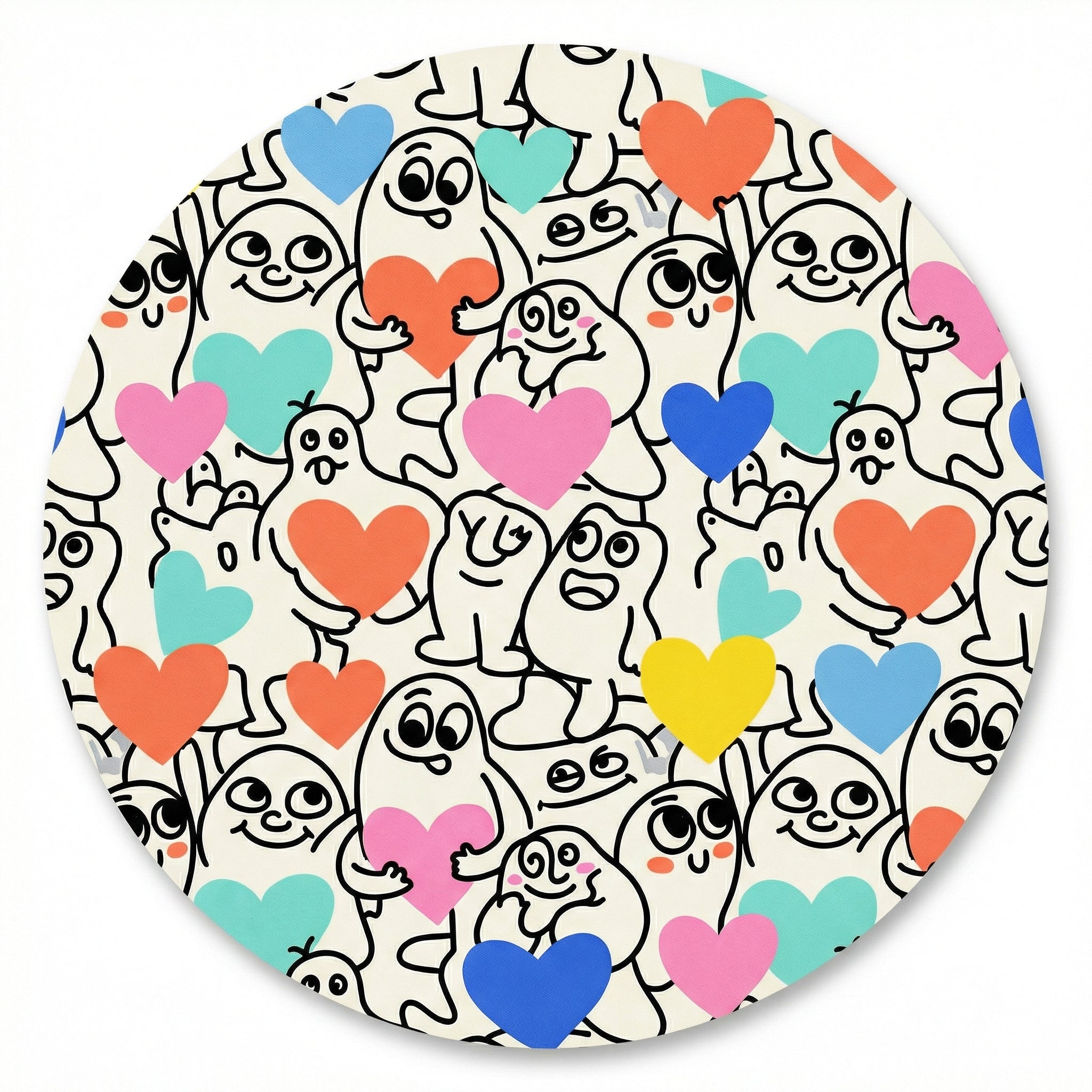 MiniBelly Kurta Pajama Set Playful doodle cartoon monsters holding colorful hearts on cream background 100% Cotton - minibelly