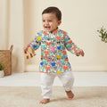 MiniBelly Kurta Pajama Set Playful doodle cartoon monsters holding colorful hearts on cream background 100% Cotton - minibelly