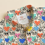 MiniBelly Kurta Pajama Set Playful doodle cartoon monsters holding colorful hearts on cream background 100% Cotton - minibelly