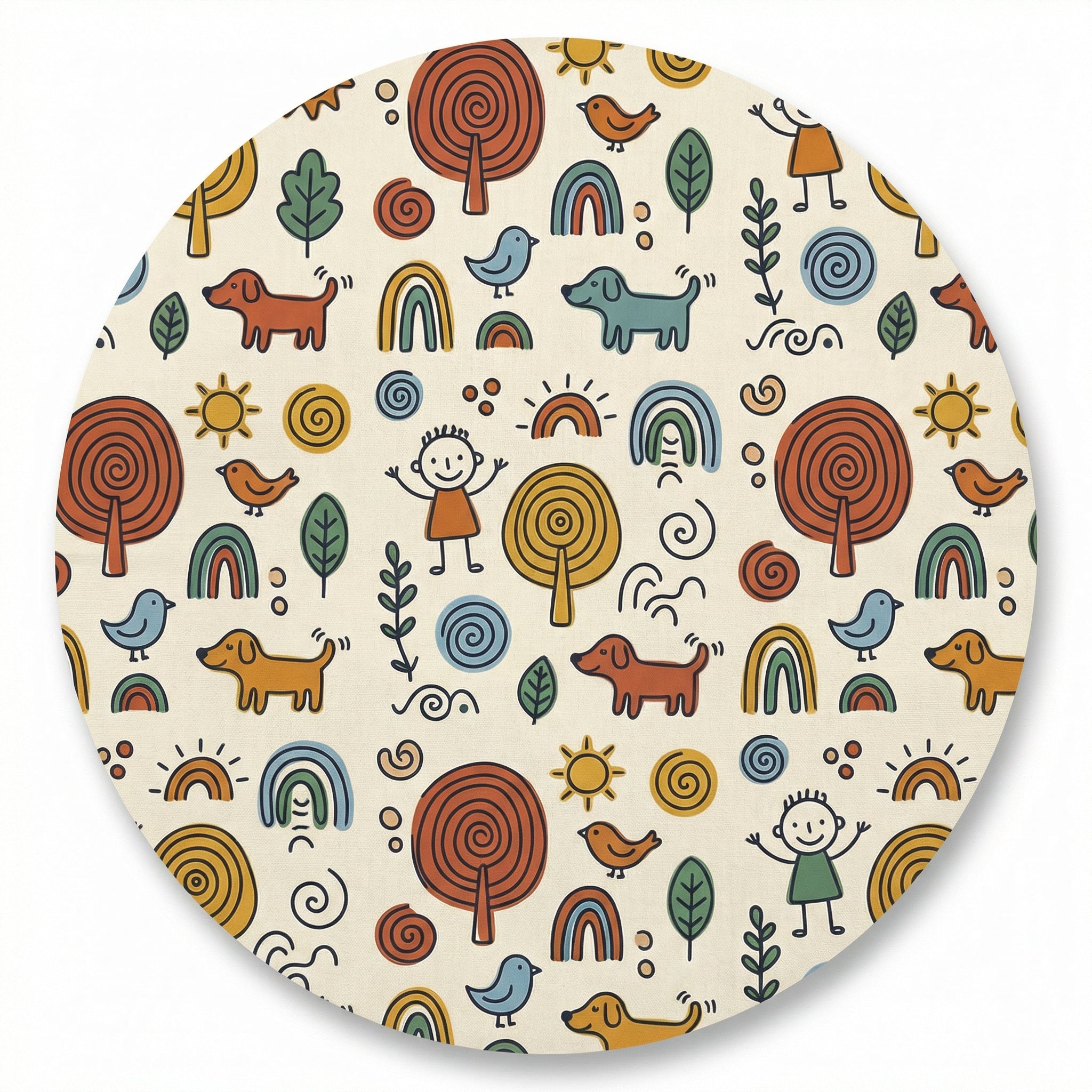 MiniBelly Kurta Pajama Set Whimsical hand-drawn doodle pattern featuring kids, animals, and nature elements 100% Cotton - minibelly