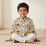 MiniBelly Kurta Pajama Set Whimsical hand-drawn doodle pattern featuring kids, animals, and nature elements 100% Cotton - minibelly