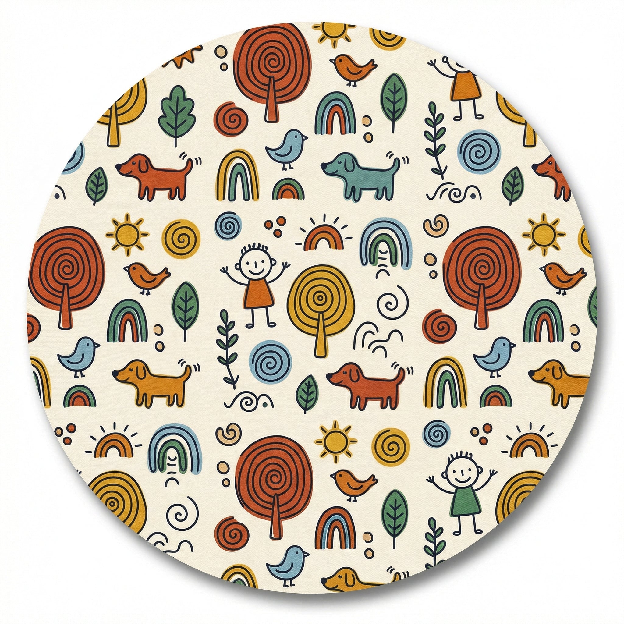 MiniBelly Kurta Pajama Set Whimsical hand-drawn doodle pattern featuring kids, animals, and nature elements 100% Cotton - minibelly